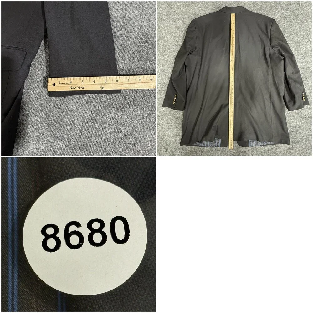 GS Blazer Mens 50 Long Black 2 Button Gold Tone Buttons Lined Jacket Sport Coat